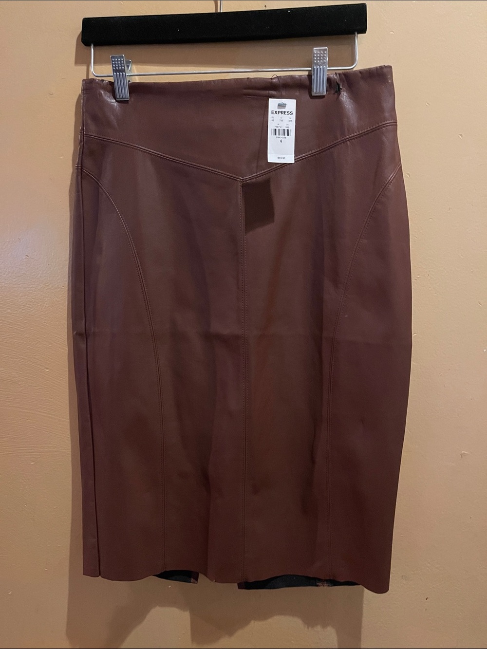 Express Women's Chocolate Brown Faux Leather Pencil Skirt